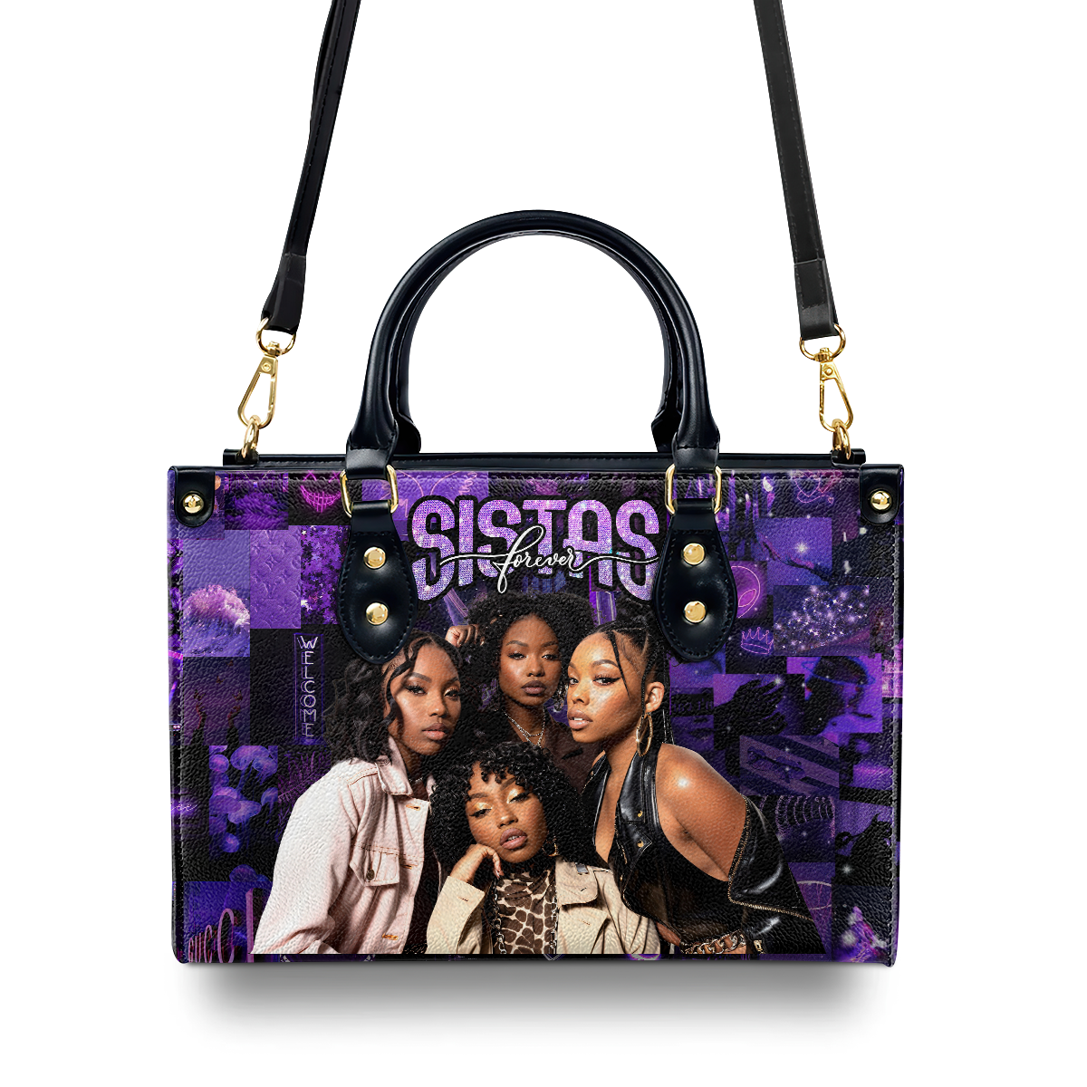 Sistas Forever - Personalized Leather Handbag SBLHBNUM886L