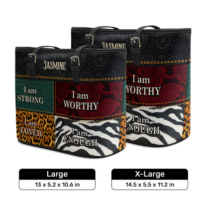 I Am Loved, I Am Enough - Personalized Large Leather Tote Bag SB08
