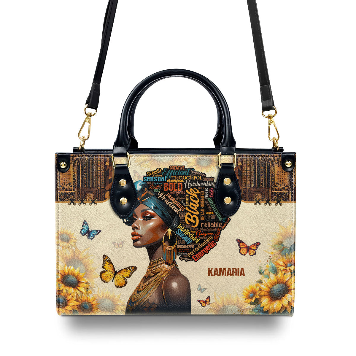 A Gorgeous Black Queen - Personalized Leather Handbag SBLHBLM1097TA