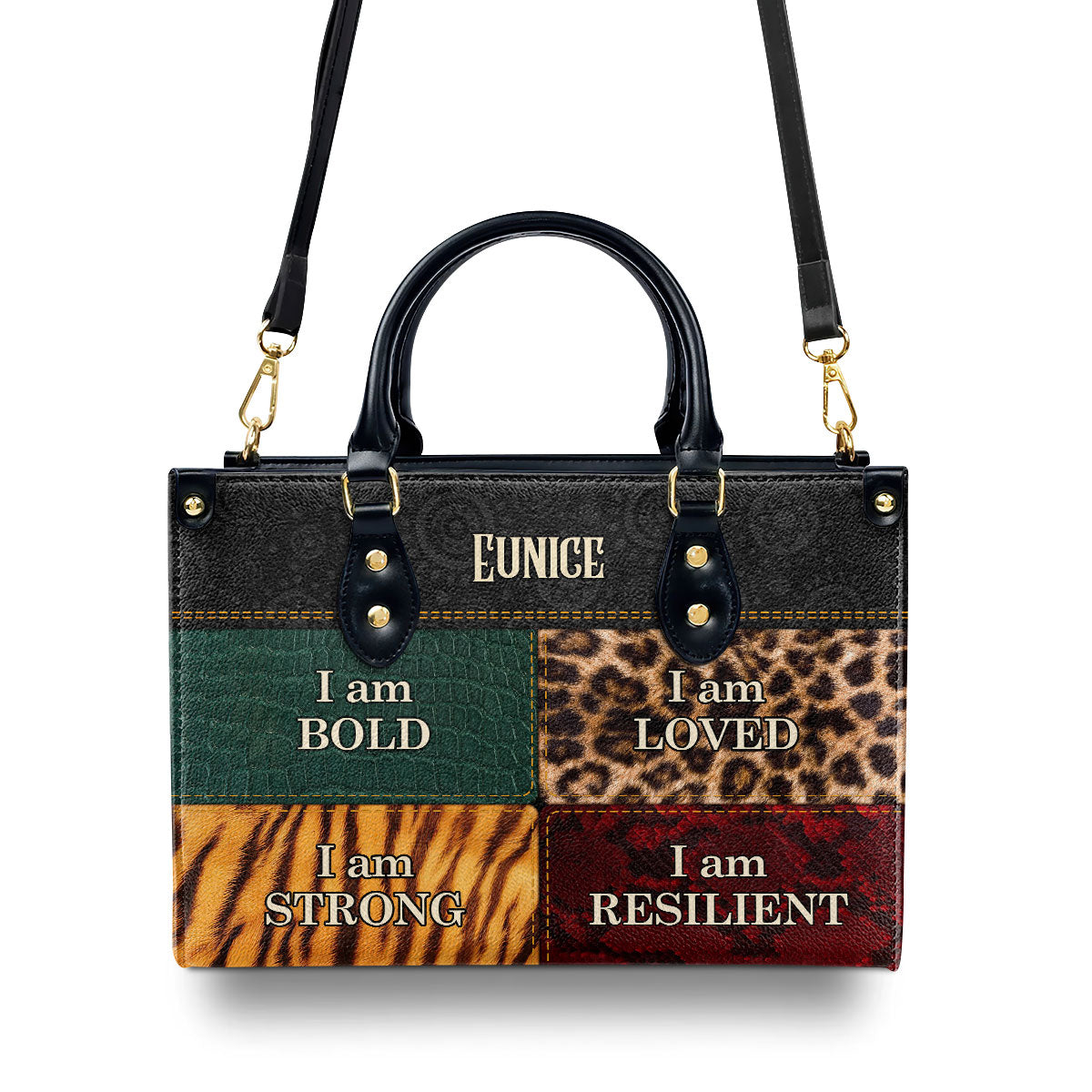 I am BOLD, LOVED, STRONG, RESILIENT - Personalized Leather Handbag STB49A