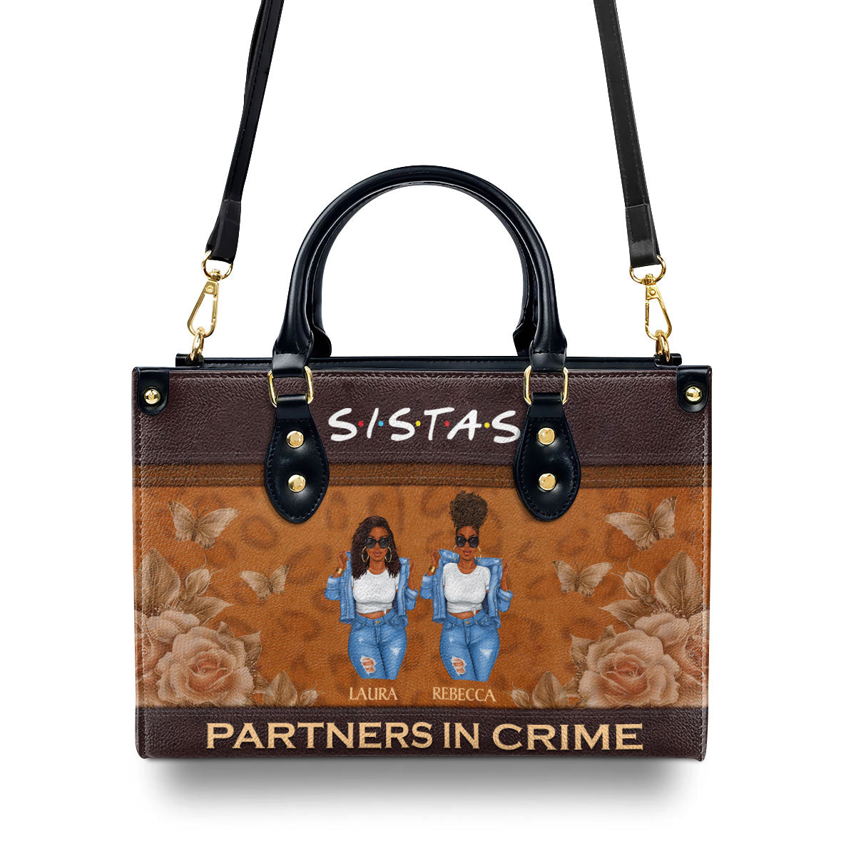 Life Is Better with Sisters - Personalized Leather Handbag STB01 X-Large / Top-Grain Leather