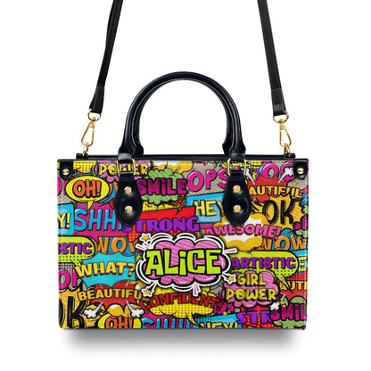 Girl Power Pop Art Style - Personalized Leather Hand Bag SBLHBPT793T