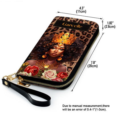 Black Queen is Powerful - Personalized Leather Clutch Purse MB24