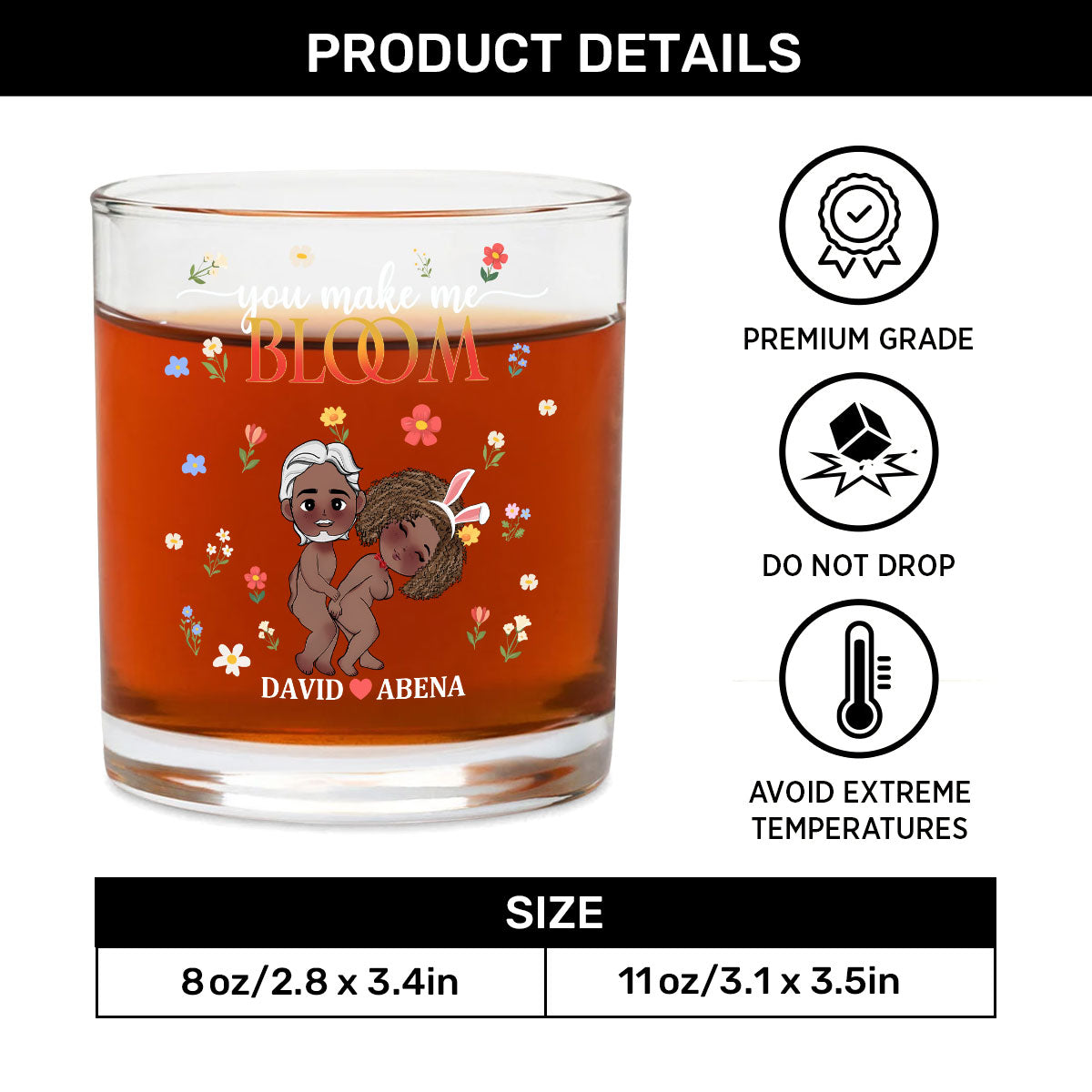 You Make Me Bloom - Personalized Round Whiskey Glass