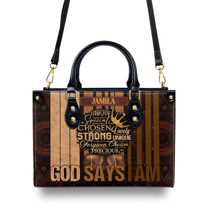 God Says I Am - Personalized Leather Handbag SBLHBLM1204D