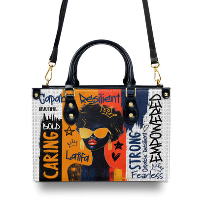 Black Queen Graffiti Style - Personalized Leather Handbag SBLHBLM1836TA