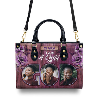 I Am A Child Of God - Personalized Leather Handbag SBLHBT83