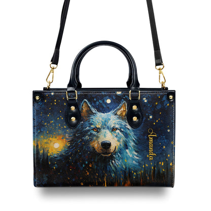 Wolf Under The Starry Night - Personalized Leather Handbag MSM26