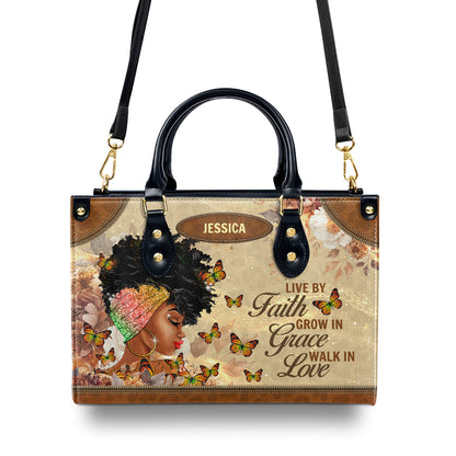 Live By Faith - Personalized Leather Handbag SBLHBLTN1435L