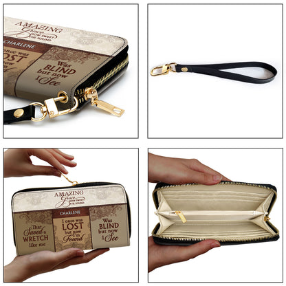 Amazing Grace - Personalized Leather Clutch Purse MB49