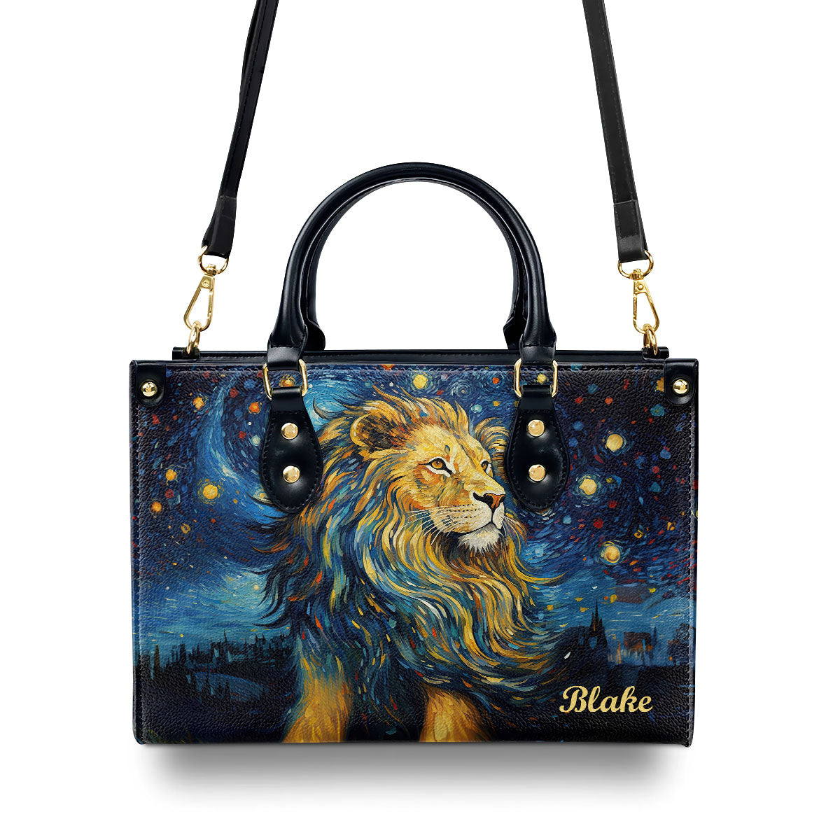 Lion Under The Starry Night - Personalized Leather Handbag MSM22