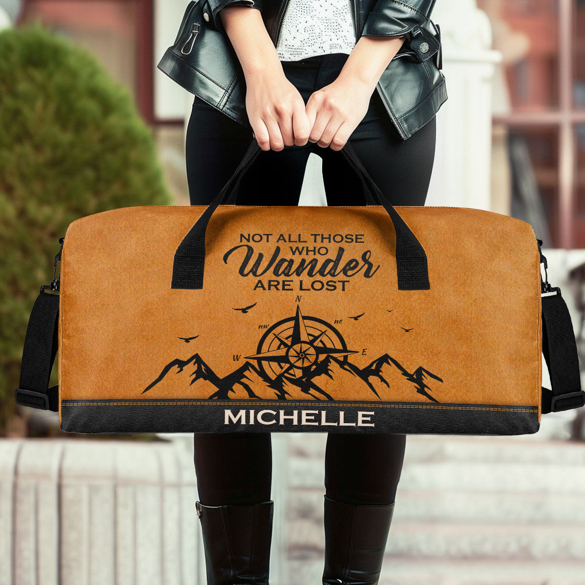 Not All Those Who Wander Are Lost - Personalized Minimalist Duffle Bag SBMDBHN36