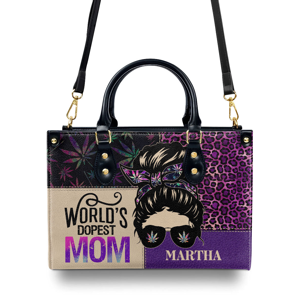 World's Dopest Mom - Personalized Purple Leather Handbag MB65