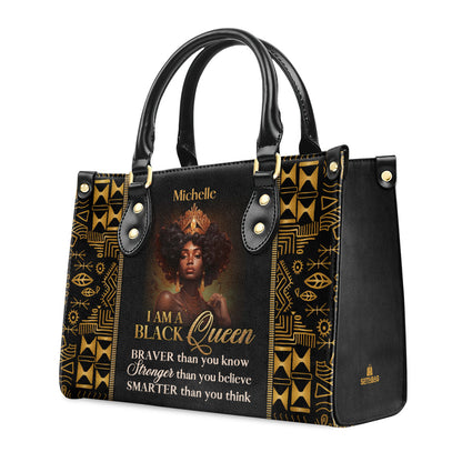 I Am A Black Queen - Personalized Leather Handbag MB30