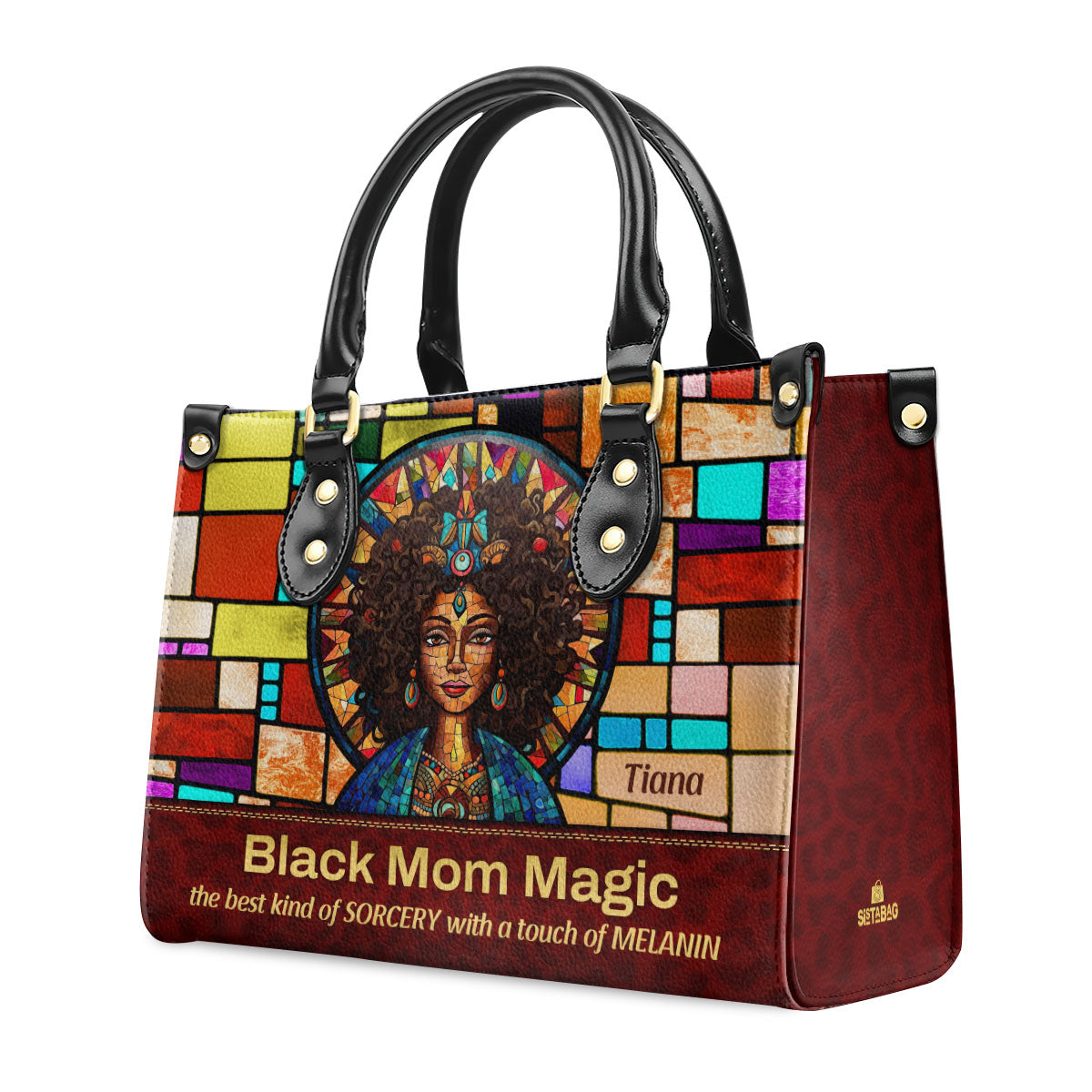 BLACK MOM MAGIC - Personalized Leather Handbag - SB14A