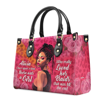 Loved Her Braids - Personalized Purple Leather Handbag STB60