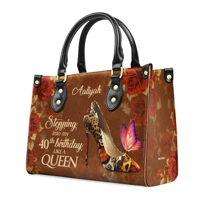 Birthday Queen - Personalized Purple Leather Handbag STB67