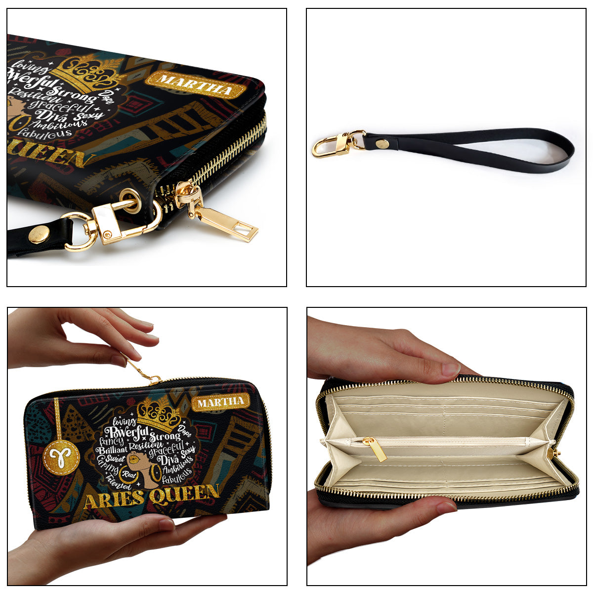 Zodiac Queen - Personalized Leather Clutch Purse