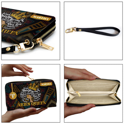 Zodiac Queen - Personalized Leather Clutch Purse