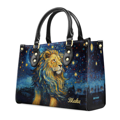 Lion Under The Starry Night - Personalized Leather Handbag MSM22