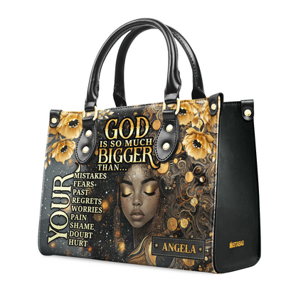 God Is So Much Bigger Than - Personalized Leather Handbag SBLHBLM2450M