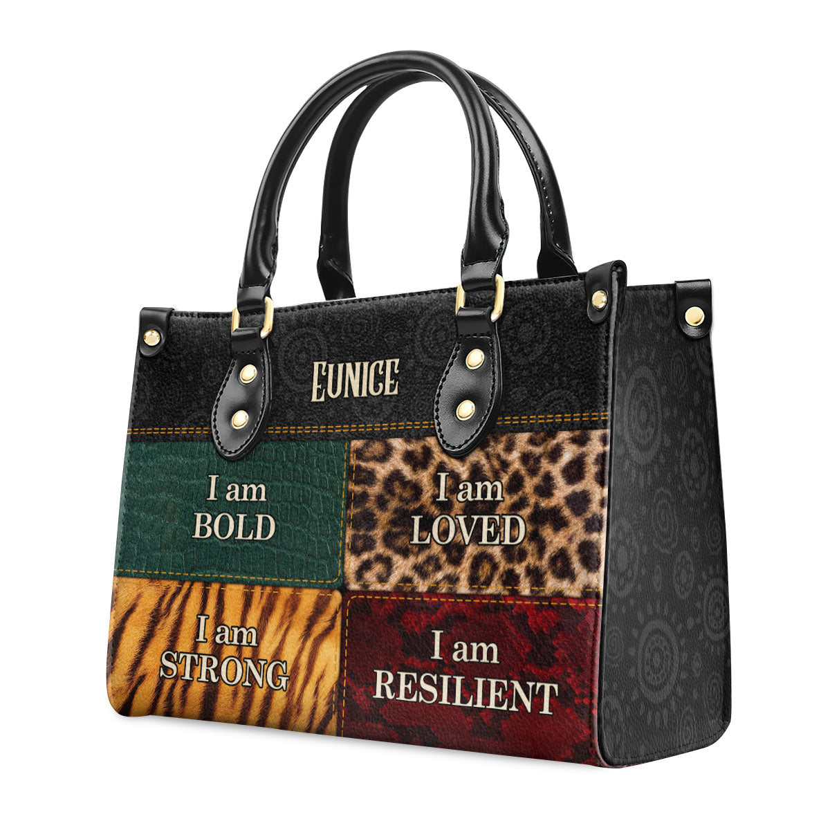 I am BOLD, LOVED, STRONG, RESILIENT - Personalized Leather Handbag STB49A