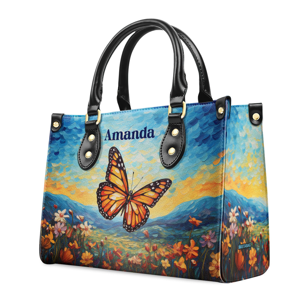 Butterfly In The Starry Night Style - Personalized Leather Handbag MSM07