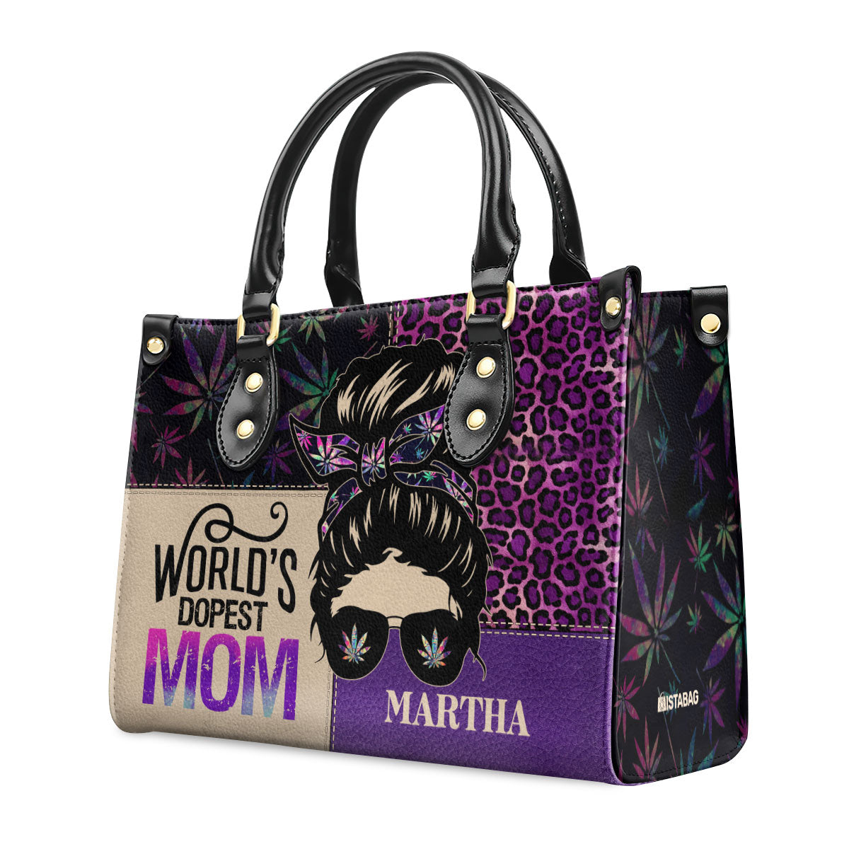 World's Dopest Mom - Personalized Purple Leather Handbag MB65