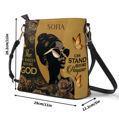 She Who Kneels Before God Can Stand Before Anyone - Personalized Bucket Bag SBBD18LM1282M