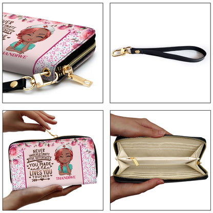 Never Underestimate The Difference You Made - Personalized Leather Clutch Purse SBCPLM2084M