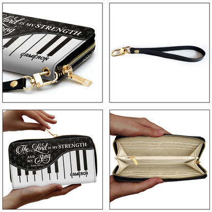 The Lord Is My Strength And My Song - Personalized Leather Clutch Purse