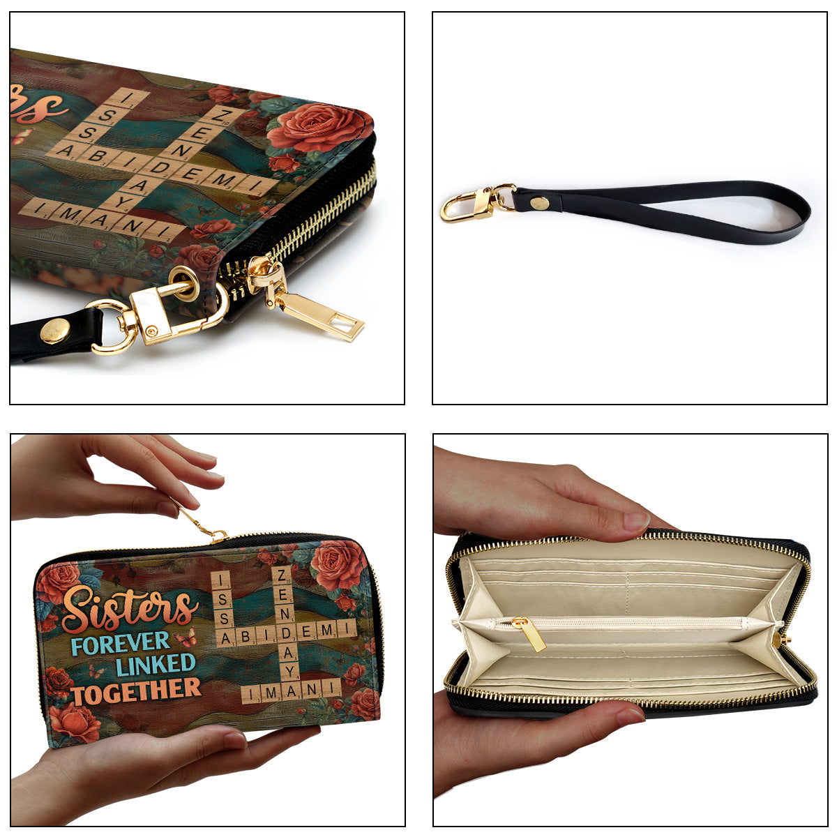 Sisters Forever Linked Together - Personalized Leather Clutch Purse