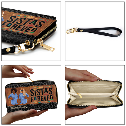 Sistas Forever - Personalized Leather Clutch Purse SBCPLM2485M