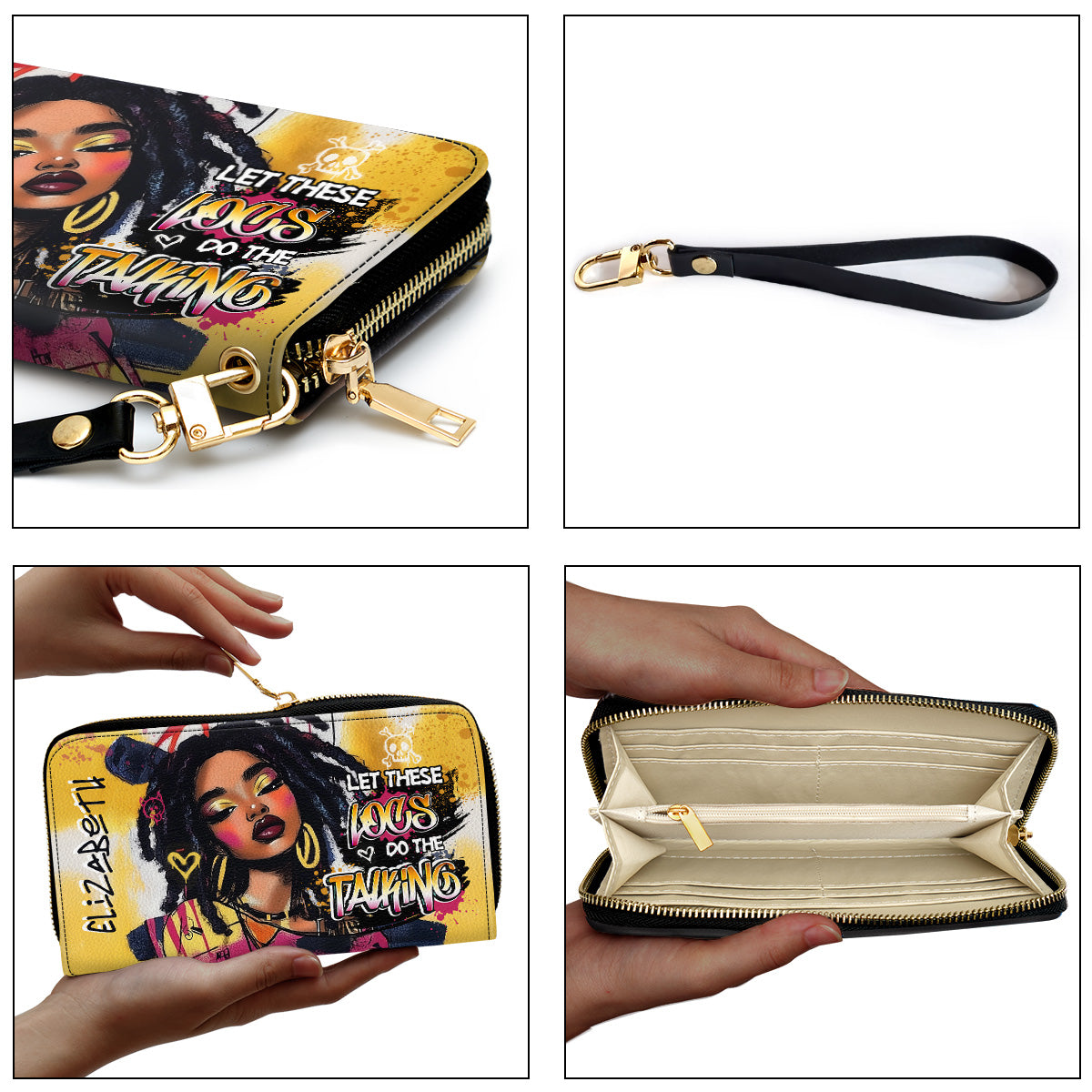 Let These Locs Do The Talking Personalized Leather Clutch Purse