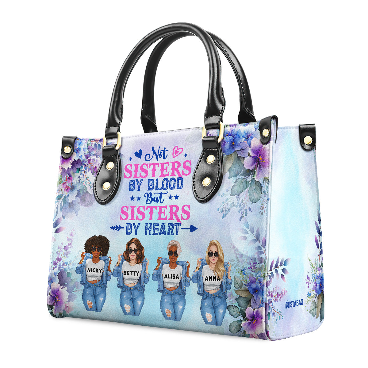 Not Sisters By Blood But Sisters By Heart - Personalized Leather Handbag SBLHBLTU2806D