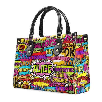 Girl Power Pop Art Style - Personalized Leather Hand Bag SBLHBPT793T