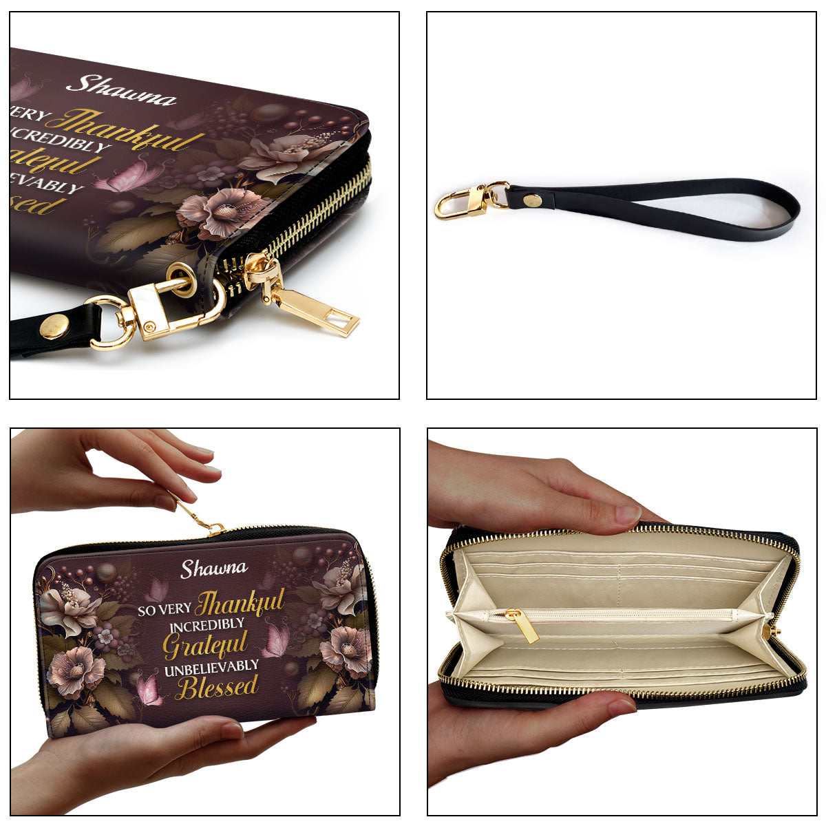 So Very Thankful - Personalized Leather Clutch Purse STB30