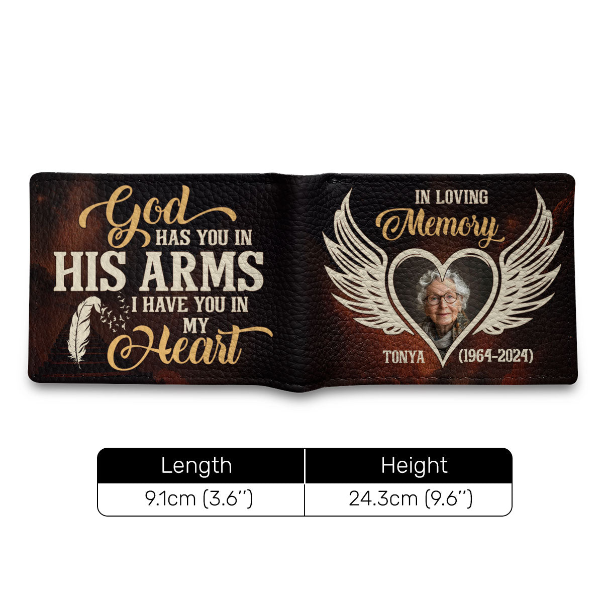 God Has You In His Arms - Personalized Leather Folded Wallet SBLFWLM1382D