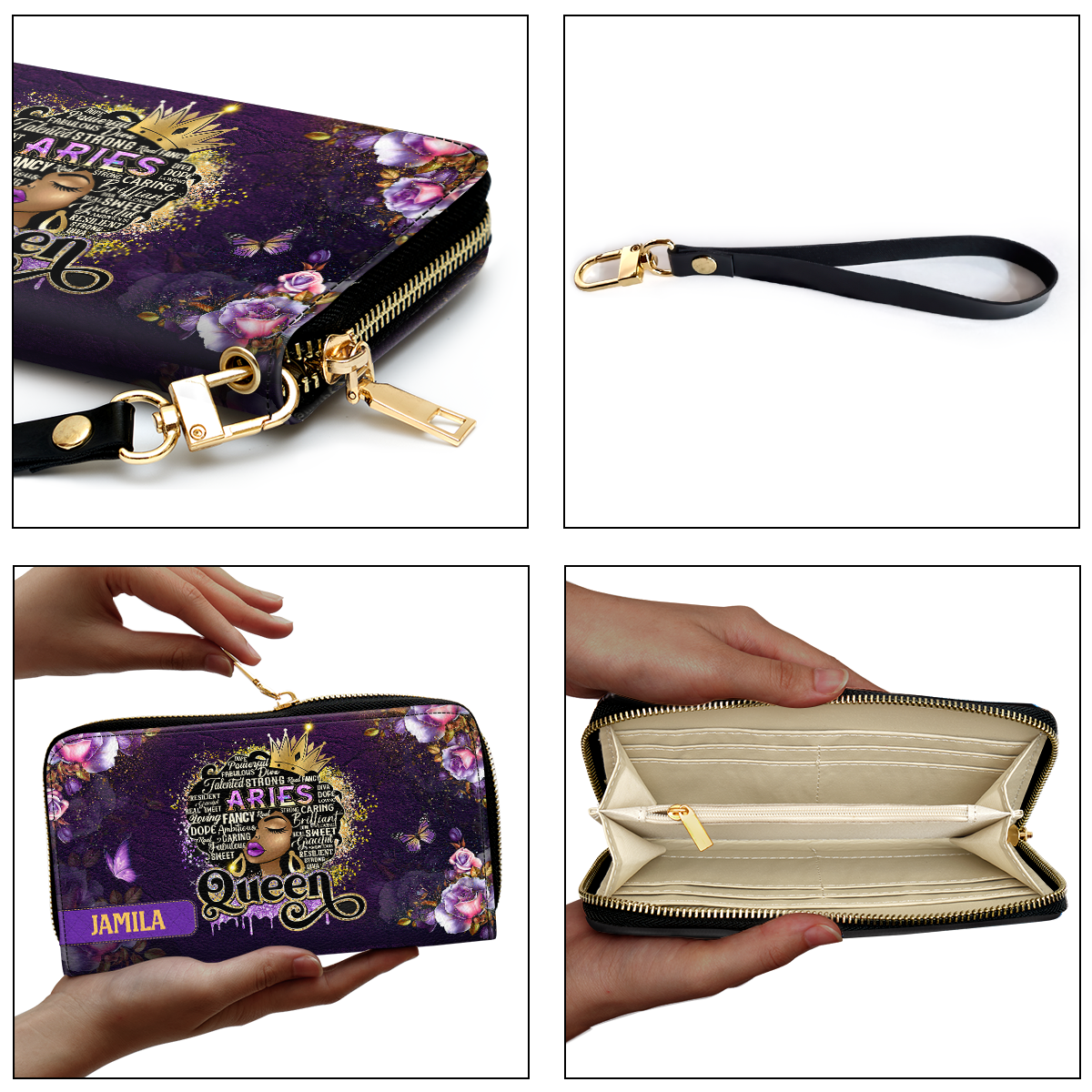 Zodiac Queen - Personalized Leather Clutch Purse