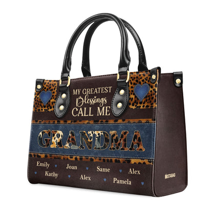 My Greatest Blessings Call Me Grandma/Nana - Personalized Leather Handbag MB75B
