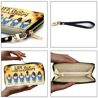 Life Is Better With Sisters - Personalized Leather Clutch Purse SBCPTH1013L