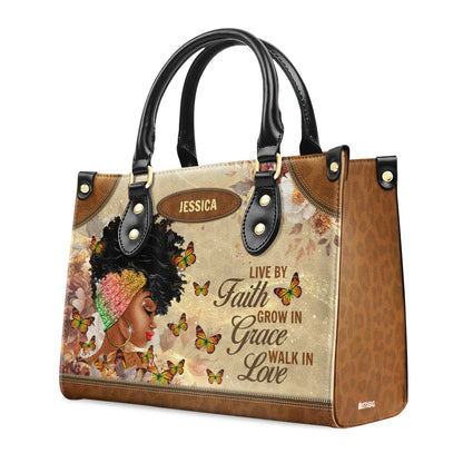 Live By Faith - Personalized Leather Handbag SBLHBLTN1435L