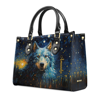 Wolf Under The Starry Night - Personalized Leather Handbag MSM26