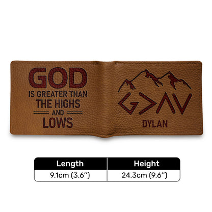 God Is Greater Than The Highs And Lows - Personalized Leather Folded Wallet SBLFWH863