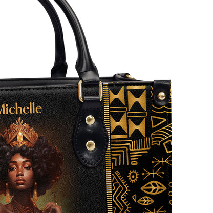 I Am A Black Queen - Personalized Leather Handbag MB30