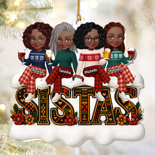 Custom Tribal Patterned Tribal Patterned Besties Sisters Sistas Forever - Personalized 1-Layer Acrylic Ornament