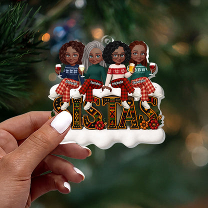 Custom Tribal Patterned Tribal Patterned Besties Sisters Sistas Forever - Personalized 1-Layer Acrylic Ornament