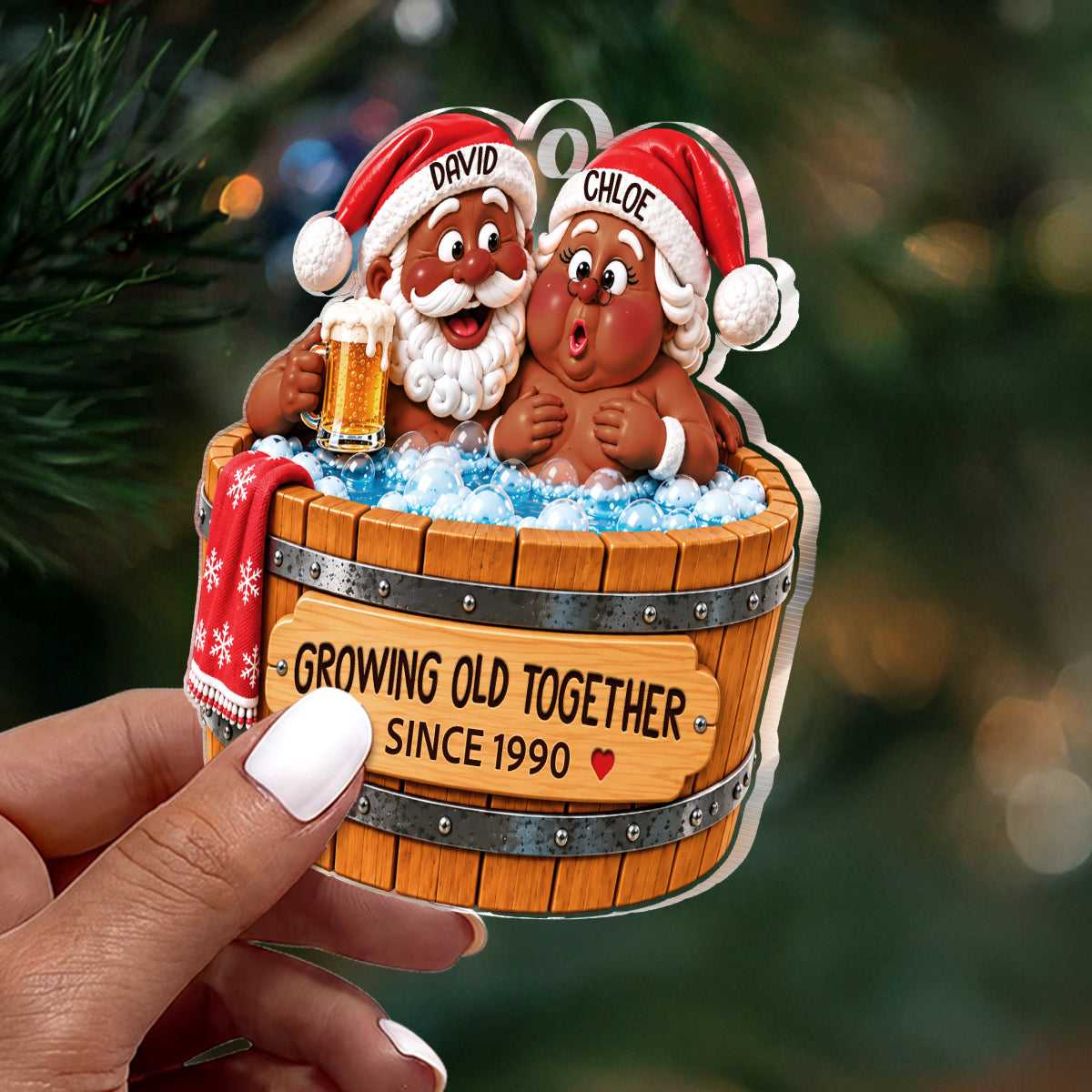 Couples Santa Hot Tub Christmas Gift - Personalized 1-Layer Acrylic Ornament