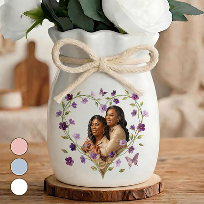 Custom Photo Portrait Mom Grandma Parents Family Ceramic - Personalized Flower Vase With Ribbon
