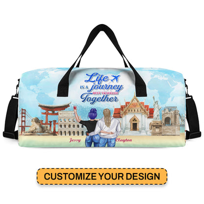 Life Is A Journey Best Traveled Together - Personalized Minimalist Duffle Bag SBMDBHA36